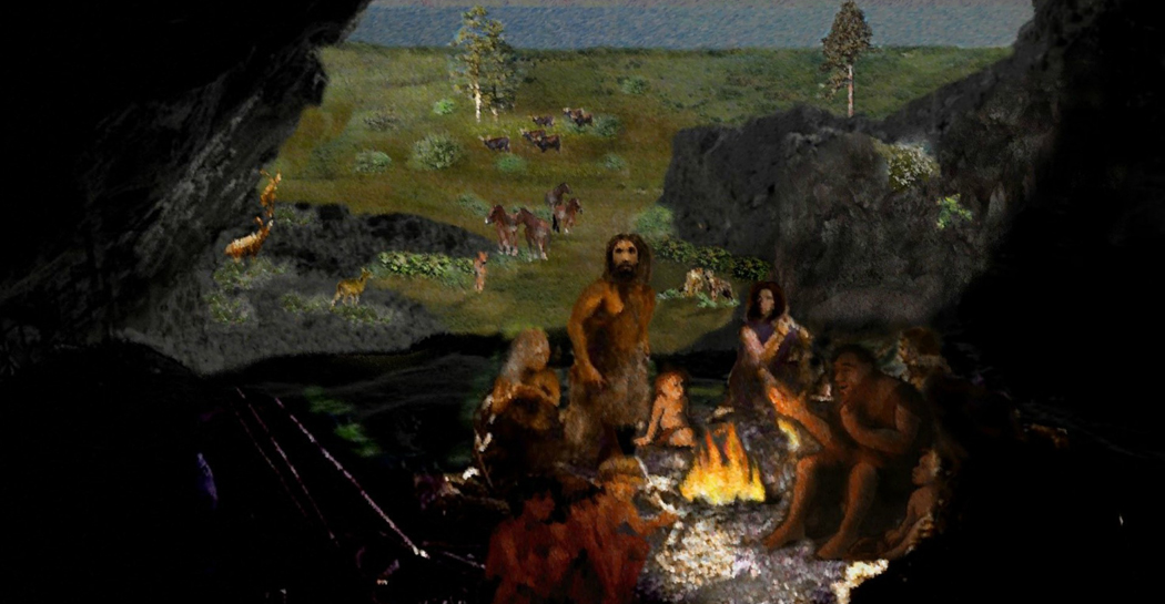 Una scena di vita neandertaliana intorno al fuoco
