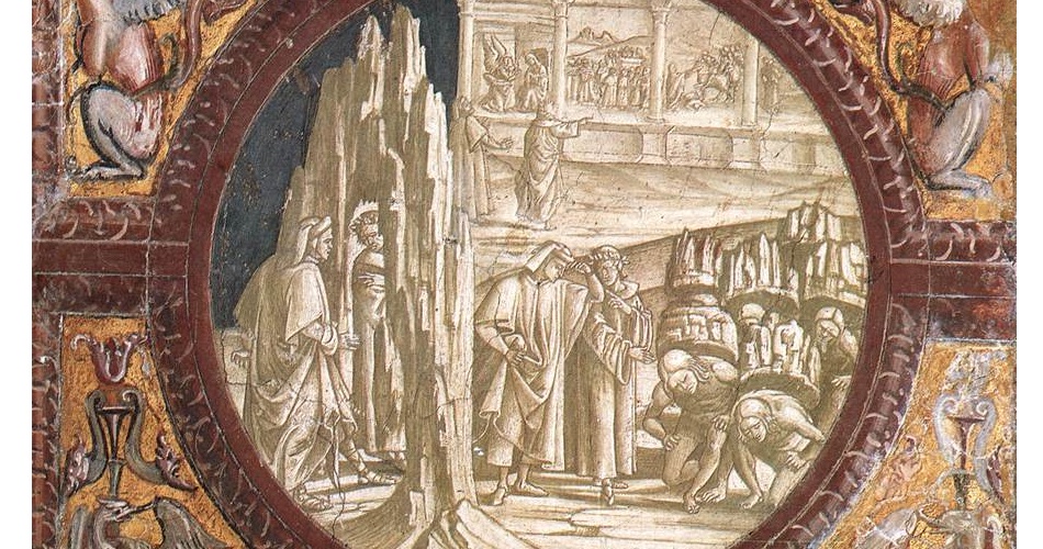 particolare Orvieto, Cattedrale, Luca Signorelli, L’entrata di Dante nel Purgatorio