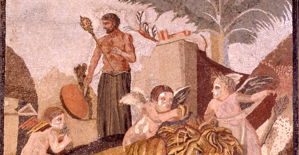 Dettaglio del mosaico con Eracle e il leone