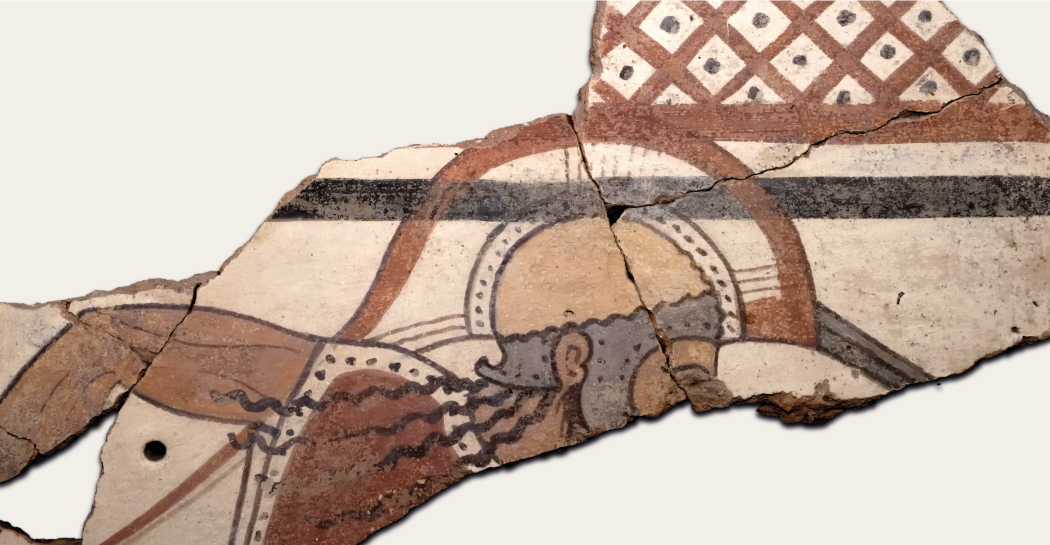 Frammenti di lastra dipinta con raffigurazione di uomo armato Frammenti di lastra dipinta con raffigurazione di uomo armato