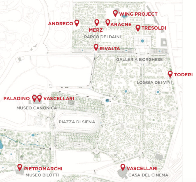 Mappa delle installazioni per Back to Nature a Villa Borghese