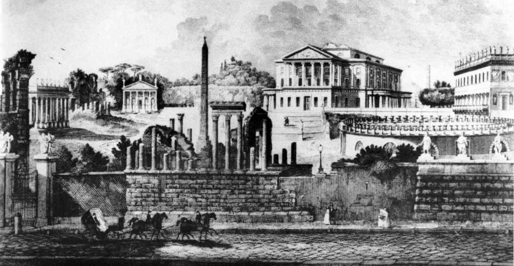 G. Cottafavi, Veduta panoramica di Villa Torlonia, incisione, 1842