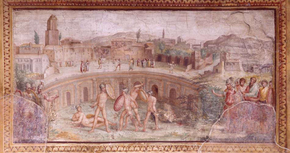 I Mercati di Traiano, affresco Palazzo dei Conservatori, Sala delle Aquile, metà XVI secolo I Mercati di Traiano, affresco Palazzo dei Conservatori, Sala delle Aquile, metà XVI secolo