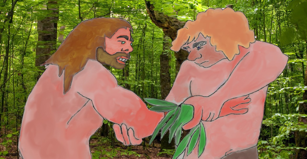 Un giovane Neanderthal cura il braccio rotto di un compagno