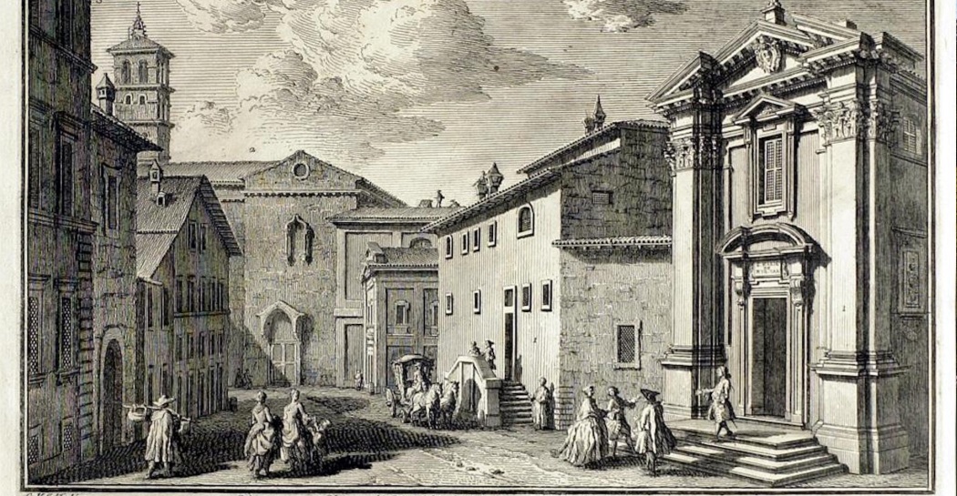 Giuseppe Vasi (Corleone, 1710 - Roma, 1782),Monastero, e Chiesa di S. Egidio in Trastevere delle Suore Carmelitane, 1758, acquaforte. INV MF 37
