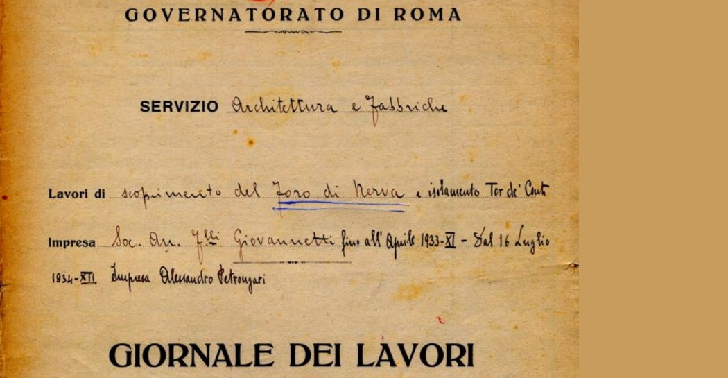 Le fonti scritte: Frontespizio del giornale dei lavori del Foro di Nerva