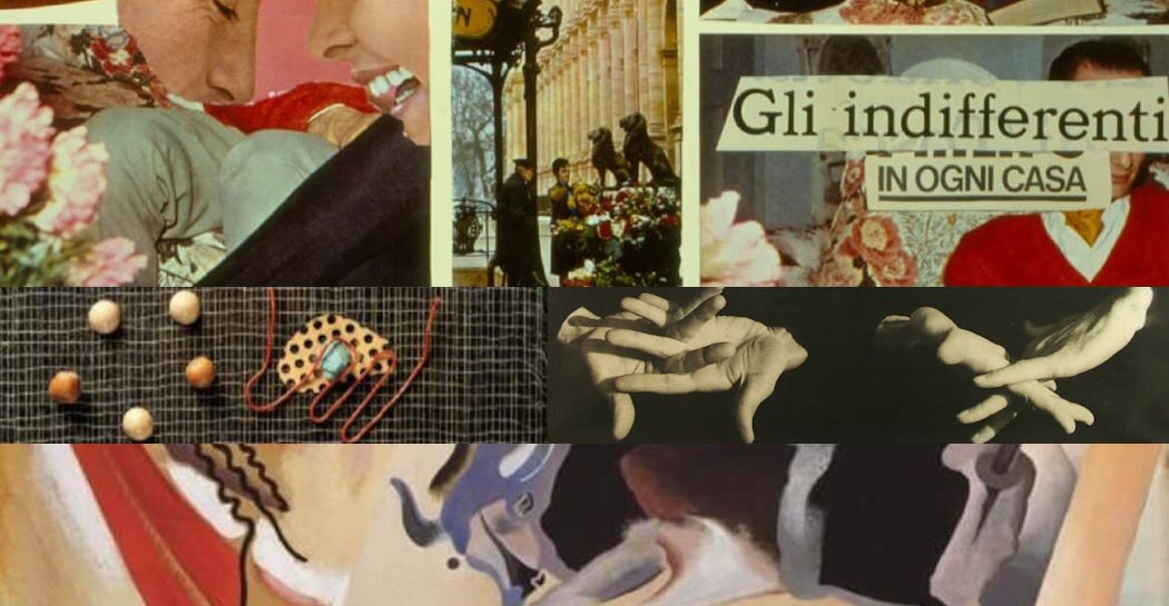collage di dettagli di opere di Prampolini, Pignotti, La Rocca