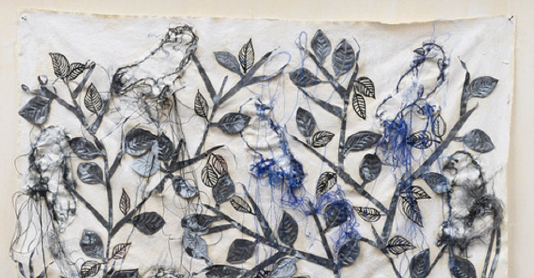 Primarosa Cesarini Sforza. Uccelli, acrilico, fili di seta e piombo su tela, cm. 82x100- dettaglio