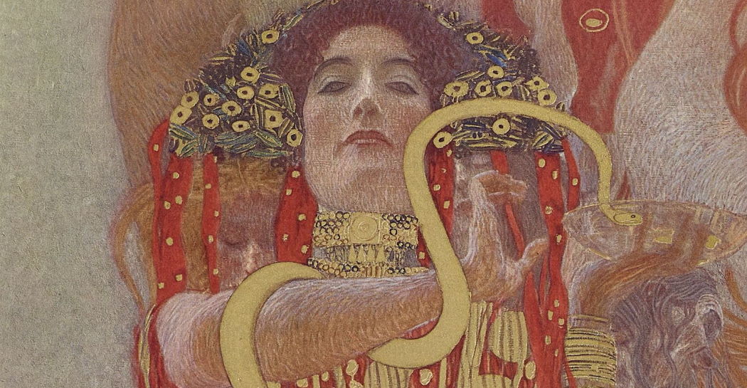 Gustav Klimt Hygieia, particolare del quadro della facoltà La Medicina Collotipia a colori dal portfolio Gustav Klimt. Eine Nachlese, a cura di Max Eisler, stampato e pubblicato dalla Tipografia di Stato, Wien 1931, 1900-1907 Litografia su carta, 48,1x45,5 cm Klimt Foundation, Vienna