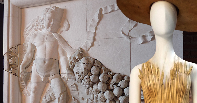 I prodotti della terra nell’arte: dal festone di frutti di un rilievo di marmo del Tempio di Venere Genitrice all’abito con spighe e pane della Maison Gattinoni I prodotti della terra nell’arte: dal festone di frutti di un rilievo di marmo del Tempio di Venere Genitrice all’abito con spighe e pane della Maison Gattinoni