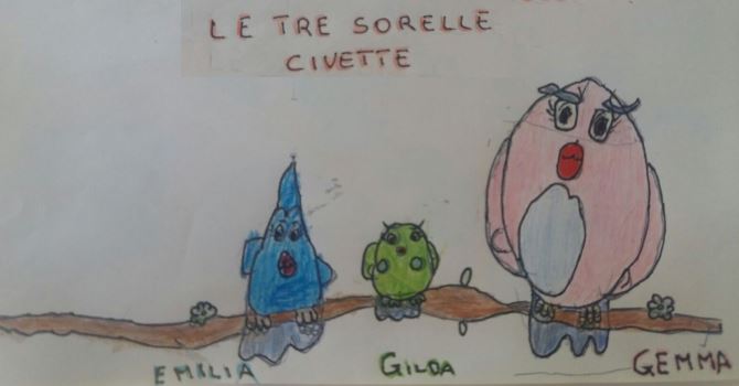 Le tre sorelle civette – disegno di Maria Althea per la copertina del libro