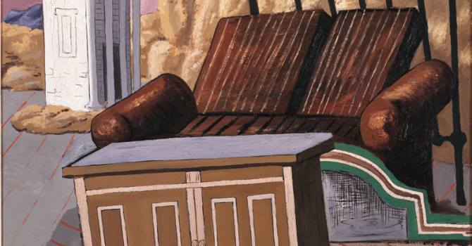 Giorgio de Chirico, Mobili nella stanza, olio su tela, 1927