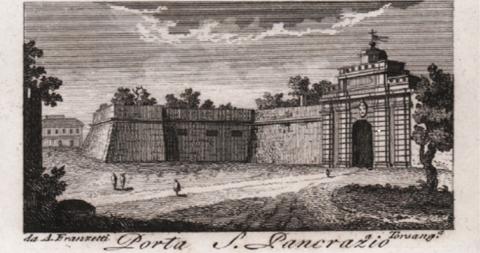 stampa antica con i bastioni del Gianicolo