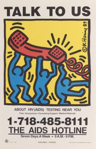 Keith Haring Poster for the AIDS Hotline (English Version) / Manifesto per la linea telefonica di assistenza sull’AIDS (versione inglese) 43,2 × 27,9 cm © Keith Haring Foundation Courtesy of Nakamura Keith Haring Collection Keith Haring Poster for the AIDS Hotline (English Version) / Manifesto per la linea telefonica di assistenza sull’AIDS (versione inglese) 43,2 × 27,9 cm © Keith Haring Foundation Courtesy of Nakamura Keith Haring Collection